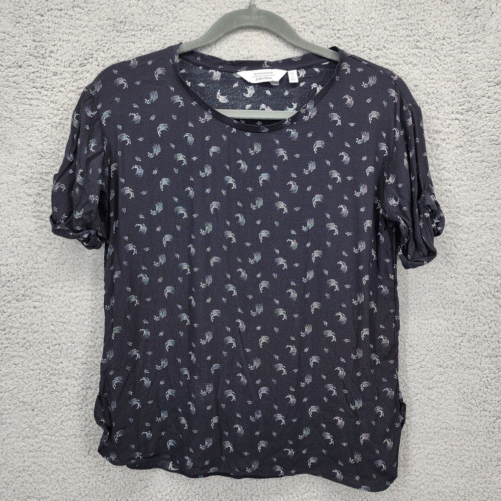 & Other Stories Black Patterned Short Sleeve Casual Blouse Top Women US 2